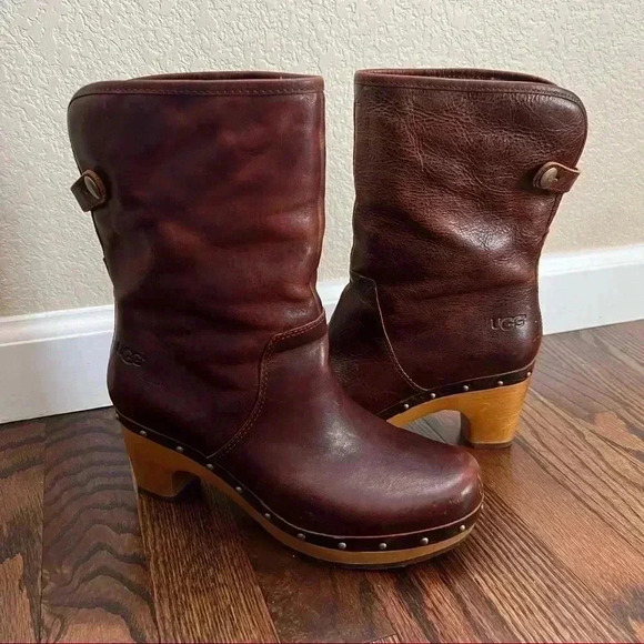 UGG Australia Lynnea Sheepskin Brown Leather Clog Boot Women Sz 6 Style# 1001793 - Picture 1 of 16